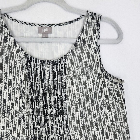 J Jill Dress Women Small Black White Pleated Sleeveless Knee Length Shift Casual - Picture 2 of 13
